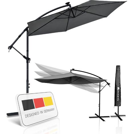 Juskys – Parasol déporté 300 cm gris – manivelle, socle stable en croix – protection UV, polyester déperlant, inclinaison réglable