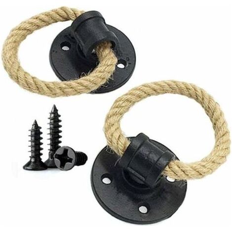 pièces Poignée en fer forgé de corde de chanvre vintage poignées de porte en bois Boutons de d'armoire Poignet de porte coulissante,tiroir anneau de traction (Black) (1/4)