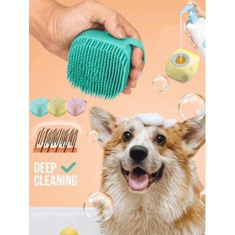Brosse à shampoing et masseur 2 en 1 pour animaux Outil de toilettage en silicone pour chiens et chats Brosse de bain avec distributeur de shampoing (Multicolore) (1/2)