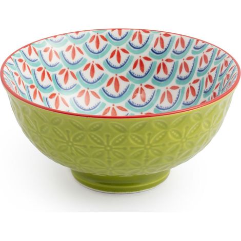 Mikasa green and blue geometric stoneware nibble bowl, patterned dip bowl for dining, multi-purpose serving dish, 12cm