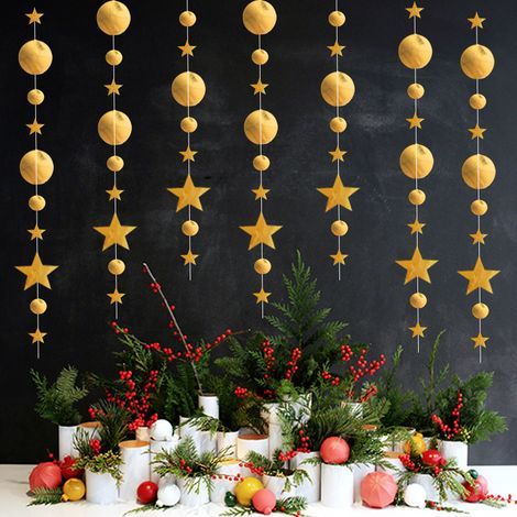 Decorazione natalizia con specchio rotondo e stella a cinque punte (dorata) (1/2)