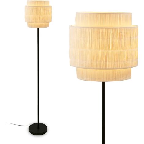 Briloner Papper Stehlampe, Bastschirm, Ein/Aus Fußtaster, Boho-Stil, E27 Fassung, Natur, Ø30 x 165 cm
