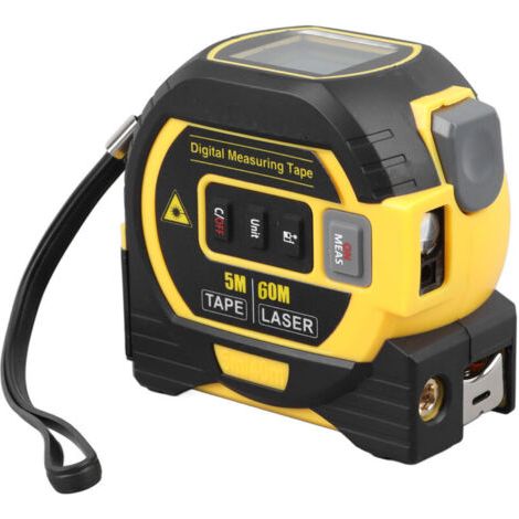 Outil de mesure précis 3 en 1, mesure au laser infrarouge 60m, ruban à mesurer 5m, mètre à distance au laser à ligne croisée verticale, Auto verrouillage, jaune (1/4)