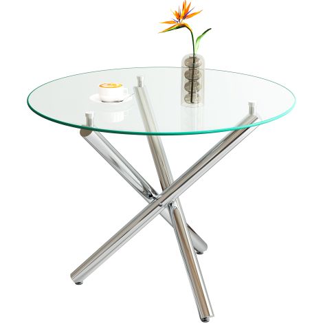 Table de salle à manger ronde (plateau en verre trempé, pieds en métal) Fait également office de table basse Style moderne et minimaliste 80 × 80 × 76 cm (1/4)