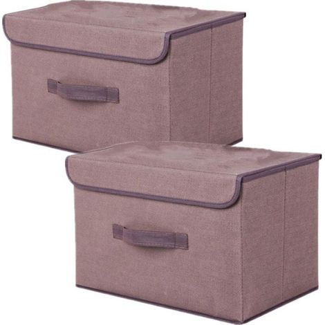Lot de 2 boîtes de rangement pliables en tissu avec couvercles, organiseur de pour ranger les vêtements,couleur café,S (1/4)