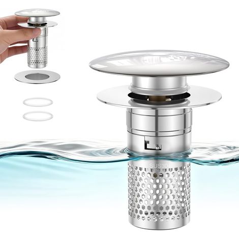 Bouchon Lavabo Pop Up INOX 304, Universel Bouchon Evier Salle de Bain avec Filtre, Filtre de Vidange D'évier de Cuisine, Filtre Evier Pop-Up pour Bain, Évier, Cuisine (1/5)
