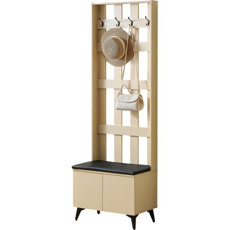 Armadio moderno con panca e appendiabiti - struttura robusta, 4 ganci per giacche e borse, gambe in acciaio nero, design elegante per corridoio e ingresso. [VECCHIO CODICE ARTICOLO: N621P307362N] (1/5)