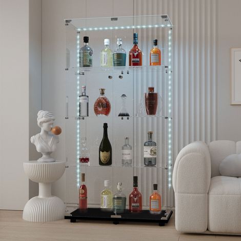BLANKETSWARM - Vitrine en verre avec ruban LED, 78.5x35x163 cm, armoire vitrine de collection à serrure, Meuble vitrine verre moderne - 4 étagères et 2 portes - pour salon, chambre ou bureau, Noir (1/5)