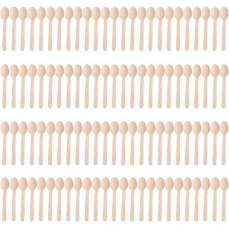 Couverts en bois jetables - Lot de 100 cuillères plates de 16 cm pour barbecue, camping et pique-nique.