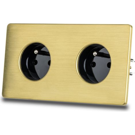 Double prise électrique en acier brossé noir et laiton PVD (1/5)