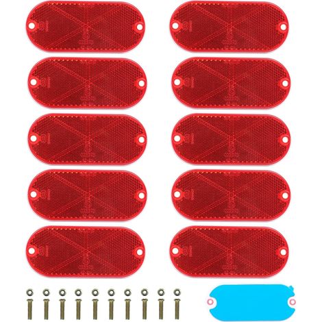 10x Rouges Autocollants Rétroréfléchissants Ovales Avec Adhésif Autoadhésif, Adaptés Pour Pelles Mécaniques, Camions Et Remorques (1/5)