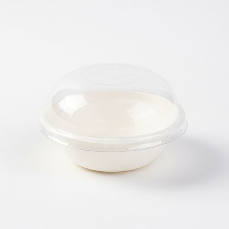 Bol jetable blanc 350 ml avec couvercle en dôme transparent