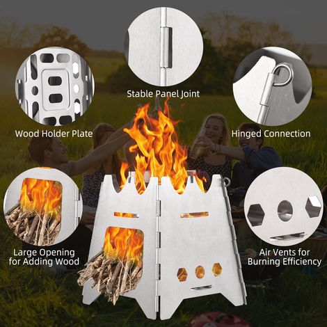 Poêle de Camping pliable, combustion du bois, Portable, en acier inoxydable, sac à dos, alcool pour randonnée en plein air, pique-nique barbecue (1/5)