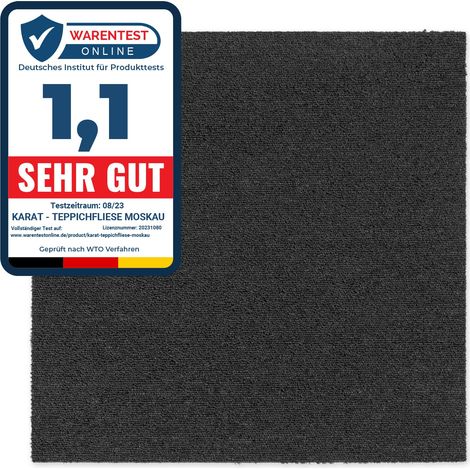 Karat – Dalle moquette bouclée 50x50 cm – Revêtement isolant anthracite – Usage 31 pour trafic modéré à élevé – Autoportante et antidérapante