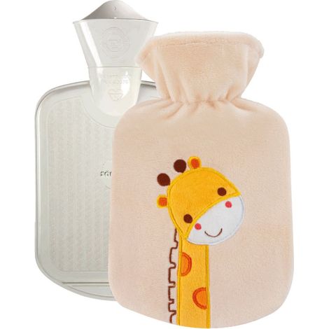 Bouillotte en caoutchouc eau chaude ou froide avec housse velours - 0.8 L - Girafe - Beige - Sänger (1/3)