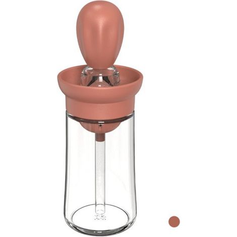 Bouteille d'huile de cuisine portable avec brosse en silicone et verre doseur, distributeur d'huile pour barbecue-Rouge vin (1/4)
