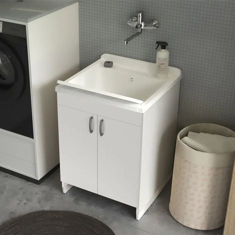 Mobile lavatoio 60x60 cm bianco in kit di montaggio con vasca e asse Ikaro (1/5)