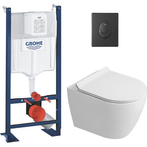 Rapid SL Pack WC bâti autoportant + WC suspendu sans bride Ceramia avec abattant SoftClose + plaque noir mat (GRRCEPXWR11-FR)