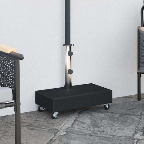 Socle de parasol en granit noir avec roulettes pour mâts de 38/48 mm, 25 kg, 45 x 25 x 8 cm - PANGIVO (1/5)