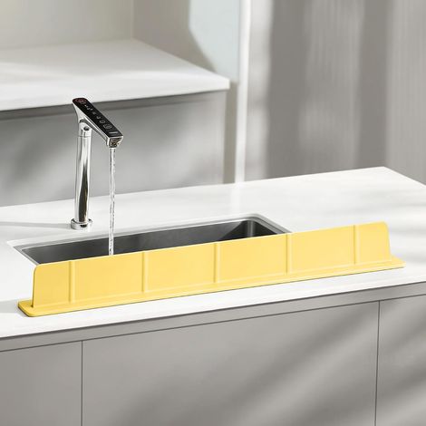 (jaune, 71,1 x 7,1 cm)Protection anti-éclaboussures en silicone de 71,1 cm avec ventouses puissantes, protection anti-éclaboussures pour évier de cuisine et salle de bain (1/5)