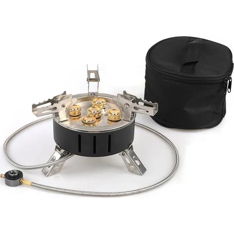 Réchaud à gaz pliable de camping 11 000 W, brûleur portable à 5 brûleurs, réchaud à gaz haute puissance idéal pour les voyages et les pique-niques, réchaud de cuisine portable (1/4)