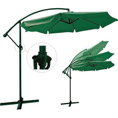 Ombrellone da Giardino Decentrato Rotondo Ø3 m Struttura Acciaio Bauer Verde (1/3)