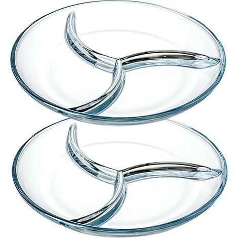 Lot de 2 Assiette, Compartiment, Verre Trempé, 25 cm, Bleu Clair, Micro-ondes, Lave-vaisselle, Cuisine (1/5)