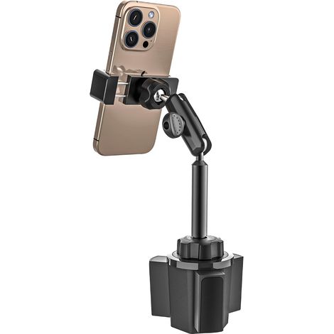 Support de téléphone de voiture en métal avec porte-gobelet – Support de téléphone stable, durable et robuste avec bras en aluminium, compatible avec tous les téléphones, iPhone 17, 16 etc (1/5)