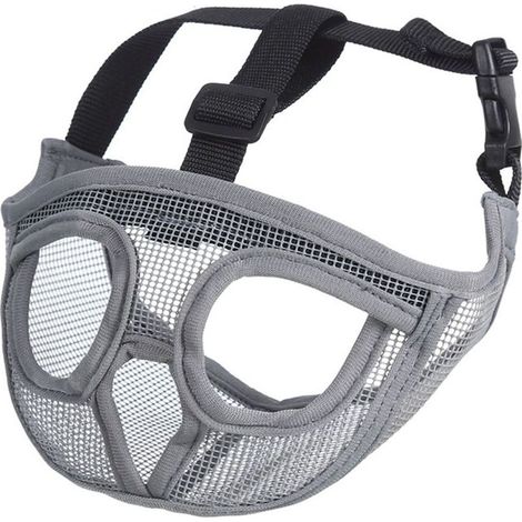 Muselière en maille pour chien à museau court de type bouledogue, anti-morsure, aboiement et mâchouillage, réglable, grise, taille L (1/5)