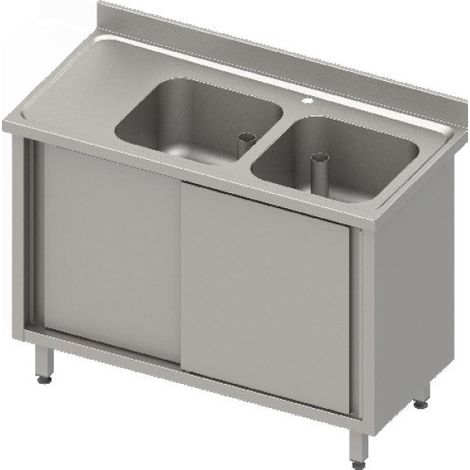 Plonge Inox Adossée Double Cuve - Portes Coulissantes - Gamme 700 - Stalgast