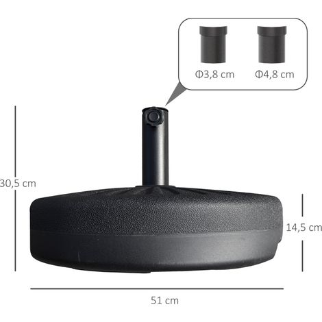Outsunny Pied parasol rond noir, lestage sable/eau pour Ø38/48mm 51x51x30,5cm (1/5)