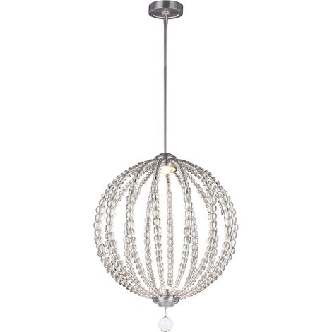 Elstead Oberlin - Lampada a sospensione a soffitto sferica media a 2 luci a LED, nichel satinato (1/3)