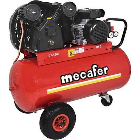 Mecafer – Compresseur 100L 3HP 10 bars – Débit d’air élevé – Moteur bicylindre en V – Roues gonflables – 425316