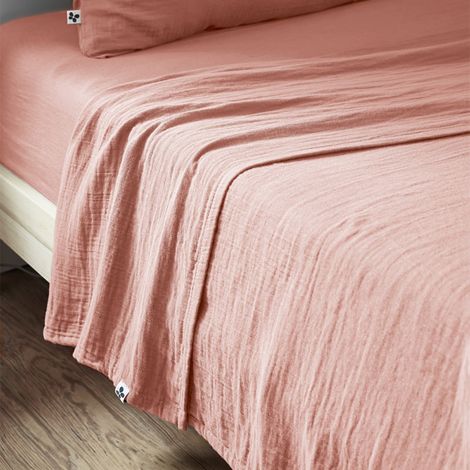 OUREA - Drap Plat 240x300cm Gaze de Coton Rose Pêche