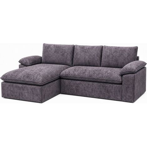 Canapé d'angle convertible WEVALLEY 3 places-Tissu chenille gris foncé-265 x170 x 65 cm-Couchage 90 x200 cm-Modulable et déhoussable (1/5)