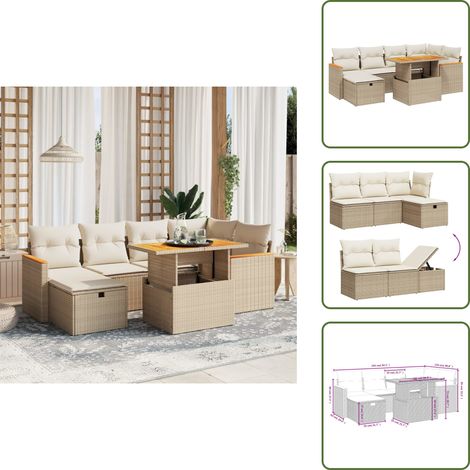 7-tlg. Garten-Sofagarnitur mit Kissen Beige Poly Rattan - Gartenmöbel - Sofagarnitur - PE-Rattan - Outdoor Möbel - Wohnzimmergarnitur (1/5)