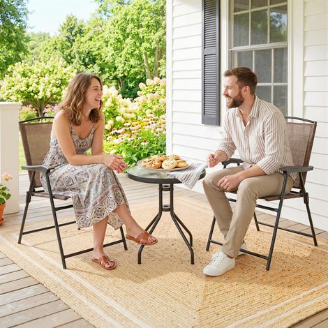 Ensemble de table basse et 2 chaises de jardin 3 pièces pliable réglable en textilène marron pour extérieur (1/5)