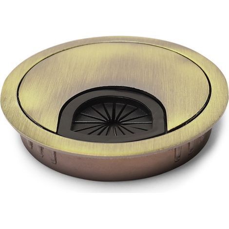 Lot de 2 passe-câbles ronds de bureau en métal avec couvercle, pour l’organisation des câbles – Ø 80 mm, bronze