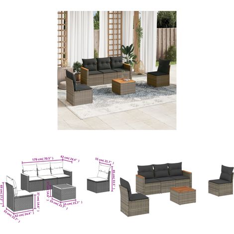 6-tlg. Garten-Sofagarnitur mit Kissen Grau Poly Rattan - Gartenmöbel - Esstisch - Lounge Set - Outdoor Möbel - Rattan Gartenmöbel - Home & Living (1/3)