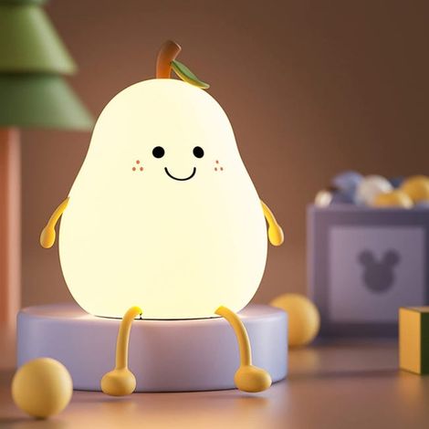 Wiederaufladbares LED-Nachtlicht für Kinder in Birnenform mit Timer – sanfte Atmosphäre und 7 Farben, USB-Stromversorgung für Nachttischlampe