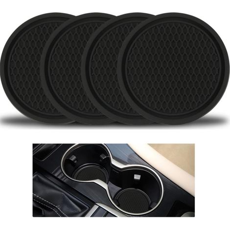Confezione da 4 tappetini antiscivolo neri per portabicchieri auto, universali, per interni auto. (1/5)