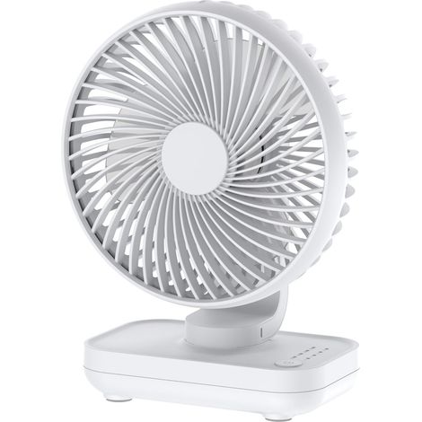 Ventilateur de bureau blanc silencieux, batterie rechargeable USB 4000 mAh, portable, 4 vitesses, refroidissement puissant, adapté à la maison, au bureau, à la chambre à coucher
