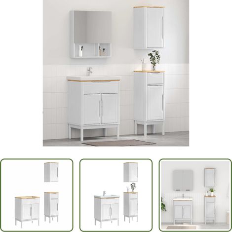 Badezimmermöbel Set - Badezimmermöbel-Set mit Tür FLORO 3 pcs Weiß Massivholz Kiefer (1/5)