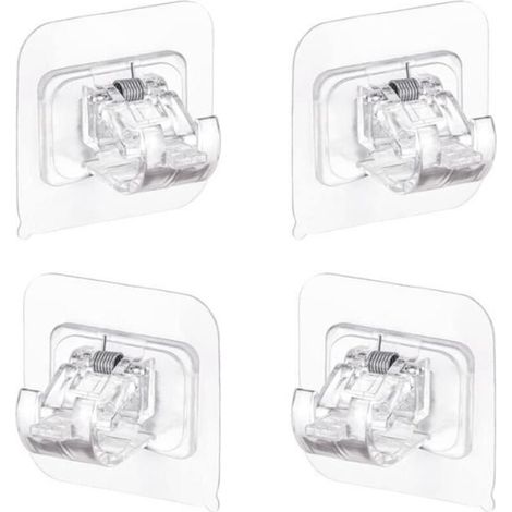 Support de tringle à rideau - Non Percé - 4 Pcs - Adhésif Fort - Blanc - Salle de Bain (1/4)
