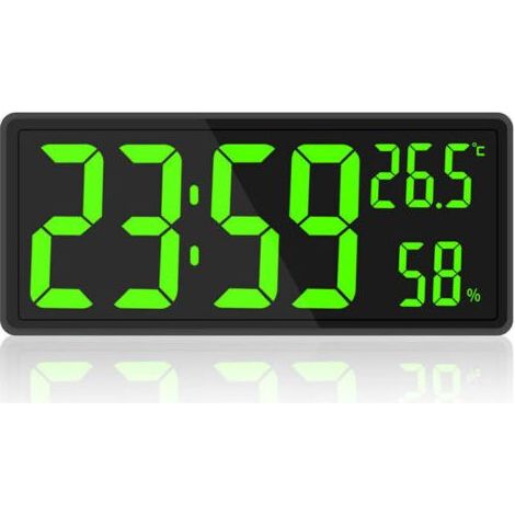 Horloge numérique grand écran, grande horloge murale avec température et humidité, horloge murale numérique avec chiffres LED pour chambre, bureau, lecture claire pour les personnes âgées (1/5)
