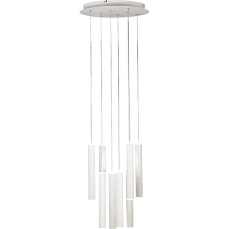 Suspension Circulaire Fabas Luce Prado 8 Lumières - Led 52W À Intensité Variable - Rosace Ronde Blanc Mat (1/4)
