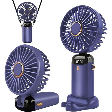 Jsdoin USB-wiederaufladbarer tragbarer Ventilator mit 5 Geschwindigkeitsstufen, faltbarer Mini-Tischventilator mit LED-Anzeige für Zuhause, Büro, Schlafzimmer, Outdoor-Reisen (Lila) (1/5)