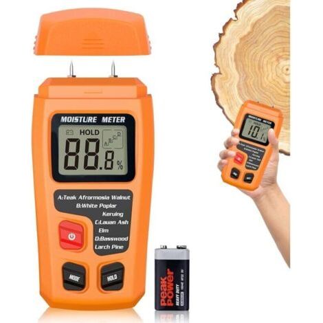 Testeur Humidité Bois, Humidimètre pour Bois de Chauffage avec LCD Rétroéclairé, Humidimètre Bois Cloison, 4 Modes de Mesure, Détecteur de Fuites à Broche pour Murs Caravanes Bches (1/5)