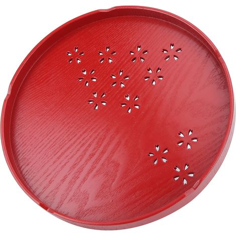 Plateau de service rond japonais pour fruits, récipient alimentaire, pour collations et fruits (rouge, 27 cm) (1/5)