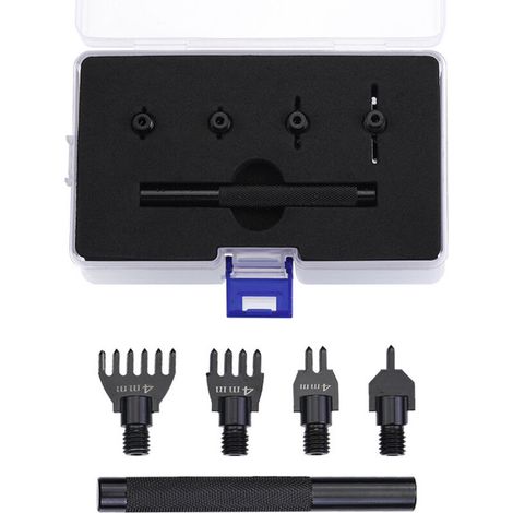 Set of Removable Diamond Hand Burrs in Black Steel - Professional Set for Leather Piercing, Stitching and Creating Straight Lines